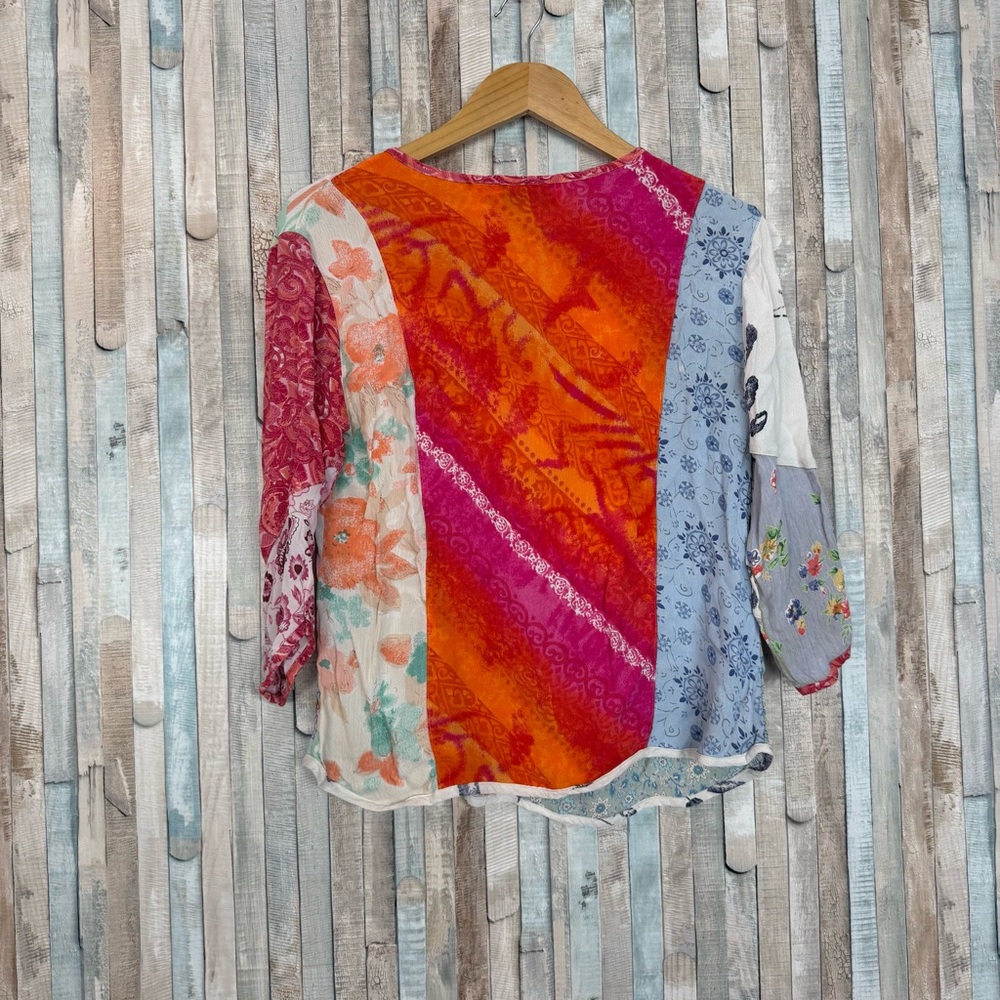 Sacred Threads M Vintage Patchwork Print Top Blou… - image 7